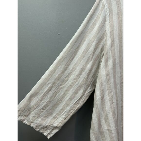 St. Tropez West Shirt Womens Small Beige White Stripe Linen Button Up Blouse - Picture 2 of 8